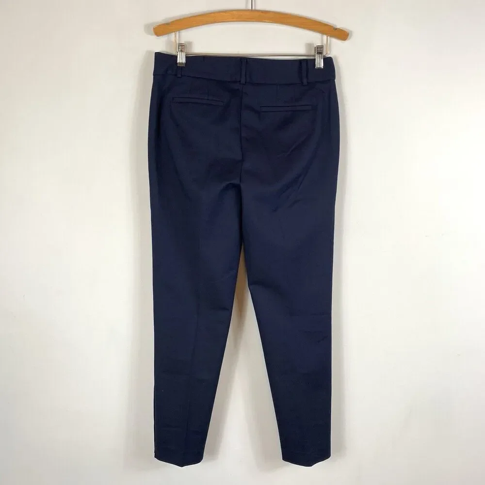 Talbots Hampshire Ankle Indigo Navy Blue Gold Studs Buttons Pants Size 6 - Picture 4 of 7
